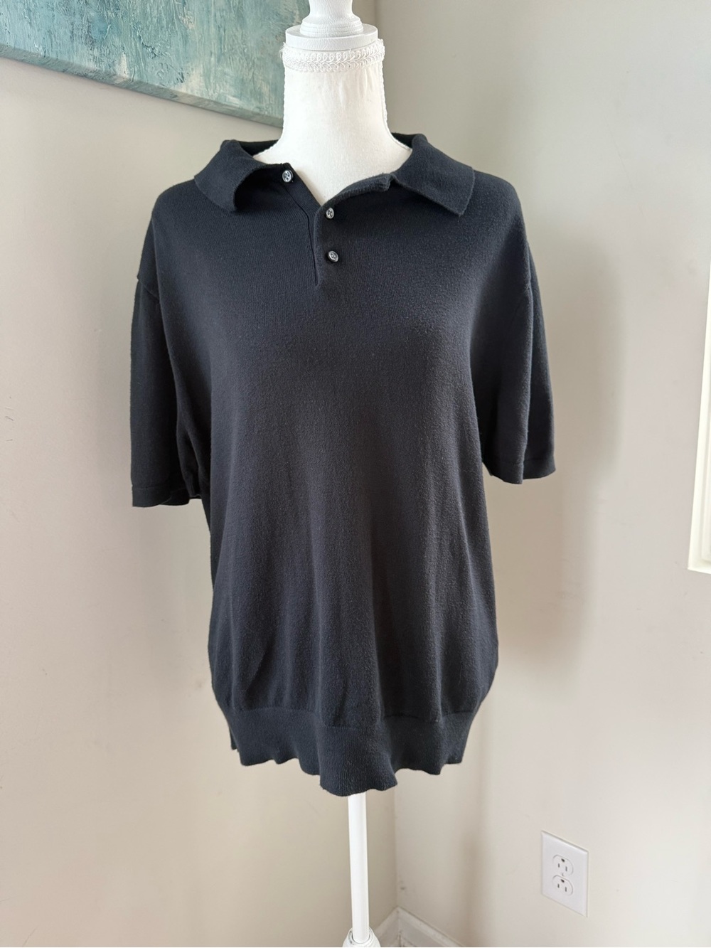 J. Crew Black Short Sleeve Button Down Polo Sweater
